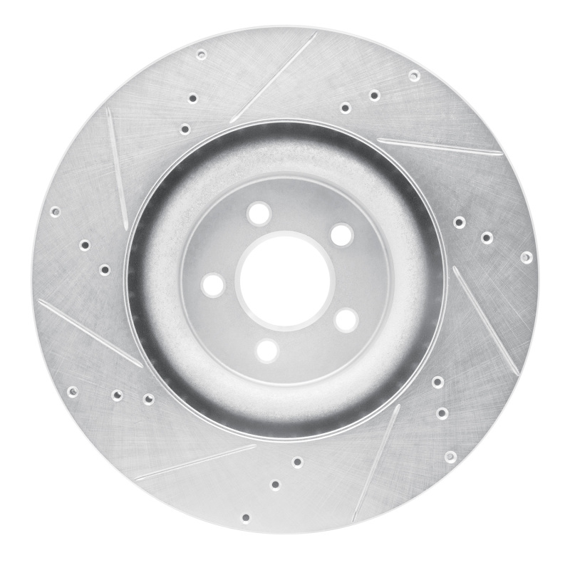 Ford Mustang Brake Rotor (1) - Front Right - R1 Concepts - Drilled & Slotted - Silver - `15-`23